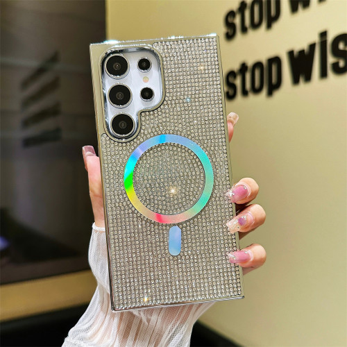 Dazzling For Magsafe Glitter Rhinestone Phone Case For Samsung S23 S24 Ultra Magnetic Wireless Charging Plated Protection Cover