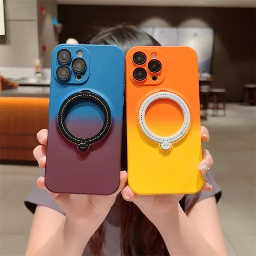 Magnetic Gradient Color Phone Case with Invisible Bracket for iPhone 15 14 Plus 13 12 11 Pro Max Camera Protector Back Cover