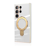 Plating Magnetic for Magsafe Phone Case For Samsung Galaxy S24 Ultra S24 Plus Ring Stand Lens Protect Driving Holder Cover