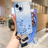 Gradient Flower Diamond Ring Stand Lanyard Phone Case For iPhone 17 Air 16 15 14 13 12 11 Pro Max Plus X XS XR 7 8 2in1 Bling Paper KDS