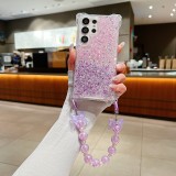 Drop Glue Glitter Strap Case For Samsung Galaxy S24 Ultra S22 S23 Plus A55 A54 A15 Butterfly Crystal Bracelet Four Corners Cover