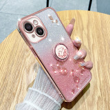 Gradient Flower Diamond Ring Stand Lanyard Phone Case For iPhone 17 Air 16 15 14 13 12 11 Pro Max Plus X XS XR 7 8 2in1 Bling Paper KDS