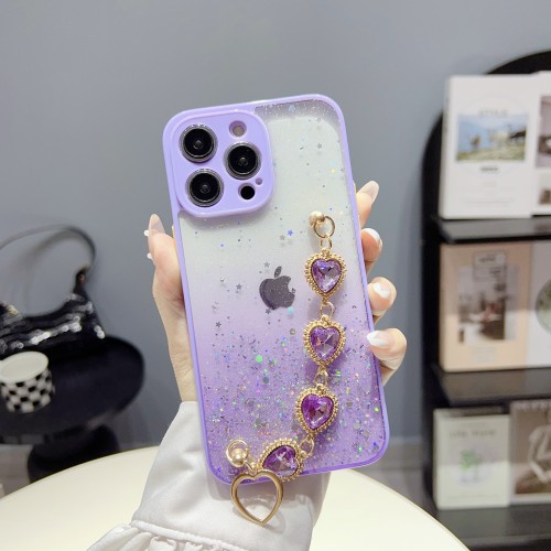 Glitter Love Heart Bracelet Gradient Phone Case For iPhone 15 14 13 12 11 Pro Max Plus Mini X XS XR 7 8 6 6S Bling Luxury Cover