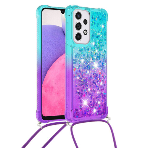 Neck Strap Clear Glitter Liquid Quicksand Case For Samsung Galaxy S23 S22 S21 Ultra S20 FE S9 S10 Plus Note 20 Cute Color Cover