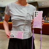 With Lanyard Gradient Bling Sequin Phone Case For Samsung Galaxy S24 S23 S22 Ultra S24 Plus A55 A15 A54 A34 A14 A53 A33 A13