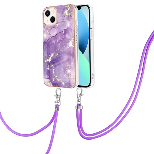 Plating Crossbody Lanyard Phone Case For iPhone 15 14 13 12 11 Pro Max Plus X XS XR 7 8 Mini Marble Bling Glitter Strap Cove