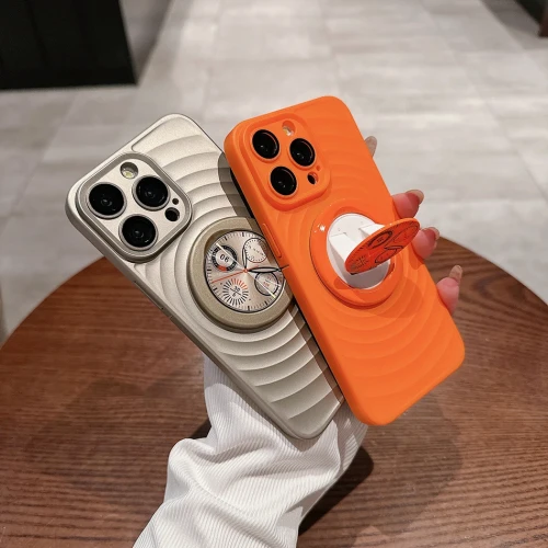 Luxury Magnetic PC Suction Phone Case for iPhone 15 14 13 Pro Max Wave Pattern Senior Bracket Shell Back Cover