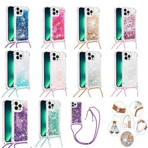 Crossbody Neck Strap Clear Glitter Liquid Case For Samsung Galaxy S24 S23 Ultra S22 S21 S20 Plus S23 S21 S20 FE Shockproof Cover