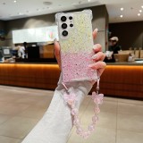 Drop Glue Glitter Strap Case For Samsung Galaxy S24 Ultra S22 S23 Plus A55 A54 A15 Butterfly Crystal Bracelet Four Corners Cover
