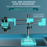 RF4 6.5-65X 360 ° Double Boom Bracket Synchronous Zoom  Magnification Observation Triocular Binocular Stereo Microscope RF6565TW