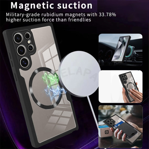 Clear Full Cover for Samsung Galaxy S24 Ultra S22 S21 S23 FE Magnetic Phone Case With PET Screen Protector Camera Protection
