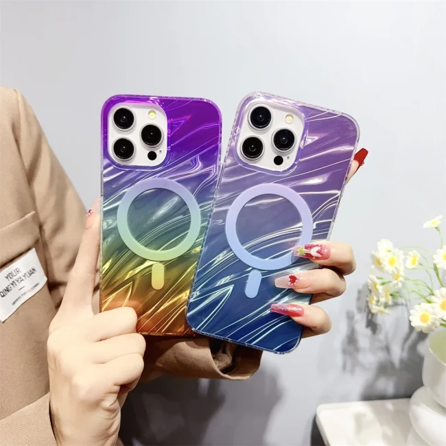 Aurora Gradient For Case For iPhone 15 14 13 12 11 Plus Pro Max Magnetic Colorful Laser Wireless Charging Cover