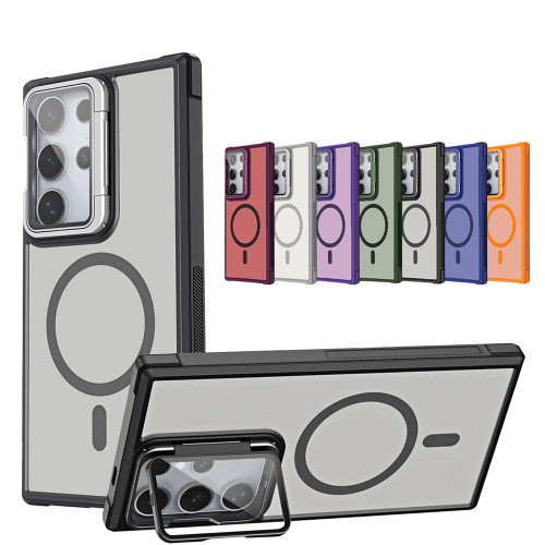 For Magsafe Magnetic Wirelesss Charging Case For Samsung Galaxy S24 Ultra S23 Plus Clear Lens Sheet Camera Protector stand Cover
