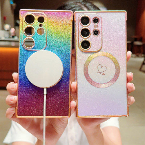 Colorful Love Heart Plating Magnetic Case For Samsung Galaxy S24 S23 S21 S22 Ultra Plus S20 FE For Magsafe Soft TPU Back Cover