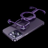 Aluminum Alloy Frameless Phone Case For iPhone 15 14 Pro Max With Ring Holder Shockproof Phone Bumper Magnetic Wireless Charging