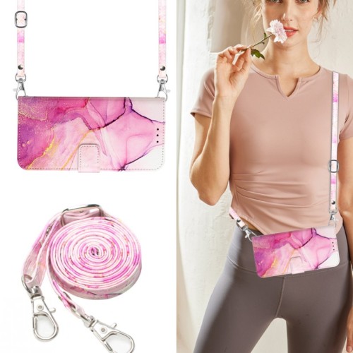 Wallet Necklace Case For Samsung Galaxy S24 Ultra S22 S23 Plus A53 A54 A34 A15 A25 A55 A35 S20 FE Stand Marble Strap Flip Cover