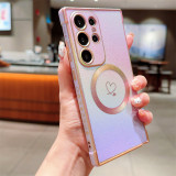 Colorful Love Heart Plating Magnetic Case For Samsung Galaxy S24 S23 S21 S22 Ultra Plus S20 FE For Magsafe Soft TPU Back Cover