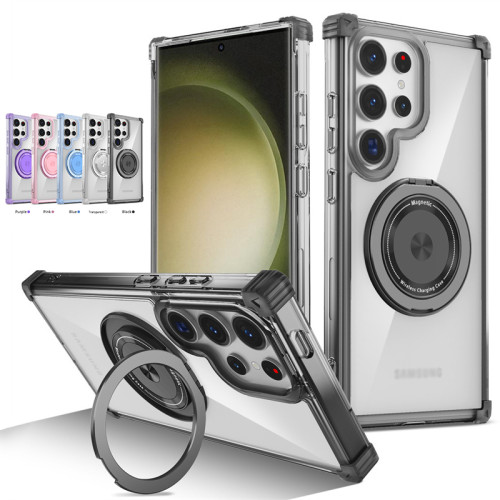 Transparent Magnetic Phone Case For Samsung Galaxy S24 S22 S23 S21 Note20 Plus Ultra FE Magsafe Wireless Charge Shockproof Cover