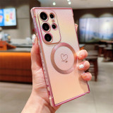 Colorful Love Heart Plating Magnetic Case For Samsung Galaxy S24 S23 S21 S22 Ultra Plus S20 FE For Magsafe Soft TPU Back Cover