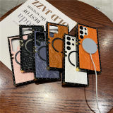 3D Flower Wireless Charging Plating Case For Samsung Galaxy S24Ultra S23 S22 S21 Z Flip 5 4 3 Shockproof Plaid Leather Cover