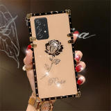 Fashion Bling Rose Flower Case For Samsung Galaxy S24Ultra S23 S22 Plus S21 S20 Note 20 A54 A15 A25 A55 A53 Square Plating Cover