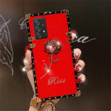 Fashion Bling Rose Flower Case For Samsung Galaxy S24Ultra S23 S22 Plus S21 S20 Note 20 A54 A15 A25 A55 A53 Square Plating Cover