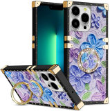 Painting Flower Plating Case For Samsung Galaxy S24Ultra S23 S22 S21 S20 Note 20 A15 S10 S9 A53 A54 Square Ring Holder Cover