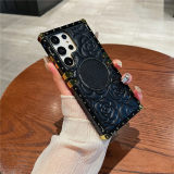3D Flower Wireless Charging Plating Case For Samsung Galaxy S24Ultra S23 S22 S21 Z Flip 5 4 3 Shockproof Plaid Leather Cover