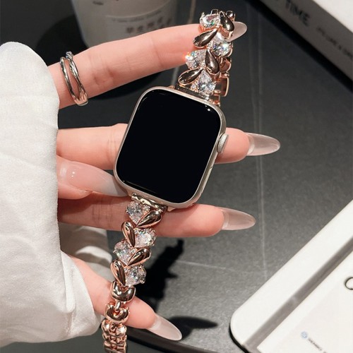 Luxury Glitter Diamond Love Strap For Apple Watch Series 9 8 7 6 5 SE 4 3 38/40/41/42/44/45mm Metal Band For iWatch UItra 2 49mm