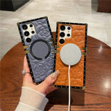 3D Flower Wireless Charging Plating Case For Samsung Galaxy S24Ultra S23 S22 S21 Z Flip 5 4 3 Shockproof Plaid Leather Cover