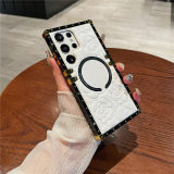 3D Flower Wireless Charging Plating Case For Samsung Galaxy S24Ultra S23 S22 S21 Z Flip 5 4 3 Shockproof Plaid Leather Cover