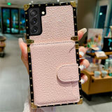 Cards Slot Leather Plating Case For Samsung Galaxy S24 S23 S22 S21 S20 Note 20 S10 S8 S9 Plus S21FE Square Kickstand Cover