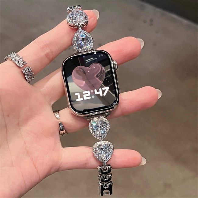 Glitter Shining Love Metal Strap For Apple Watch Series 9 8 7 6 SE 4 5 45/44/42mm Fashion Watchband IWatch Ultra 2 49mm 40/38mm