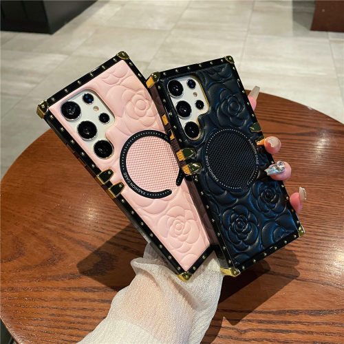 3D Flower Wireless Charging Plating Case For Samsung Galaxy S24Ultra S23 S22 S21 Z Flip 5 4 3 Shockproof Plaid Leather Cover