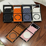 3D Flower Wireless Charging Plating Case For Samsung Galaxy S24Ultra S23 S22 S21 Z Flip 5 4 3 Shockproof Plaid Leather Cover