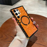 3D Flower Wireless Charging Plating Case For Samsung Galaxy S24Ultra S23 S22 S21 Z Flip 5 4 3 Shockproof Plaid Leather Cover