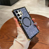 3D Flower Wireless Charging Plating Case For Samsung Galaxy S24Ultra S23 S22 S21 Z Flip 5 4 3 Shockproof Plaid Leather Cover