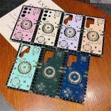 Glitter Rhinestone Four Leaf Clover Square Case for Samsung Galaxy S24 S23 Ultra S22 S21 Note 20 Finger Ring Kickstand Cover