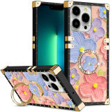 Painting Flower Plating Case For Samsung Galaxy S24Ultra S23 S22 S21 S20 Note 20 A15 S10 S9 A53 A54 Square Ring Holder Cover