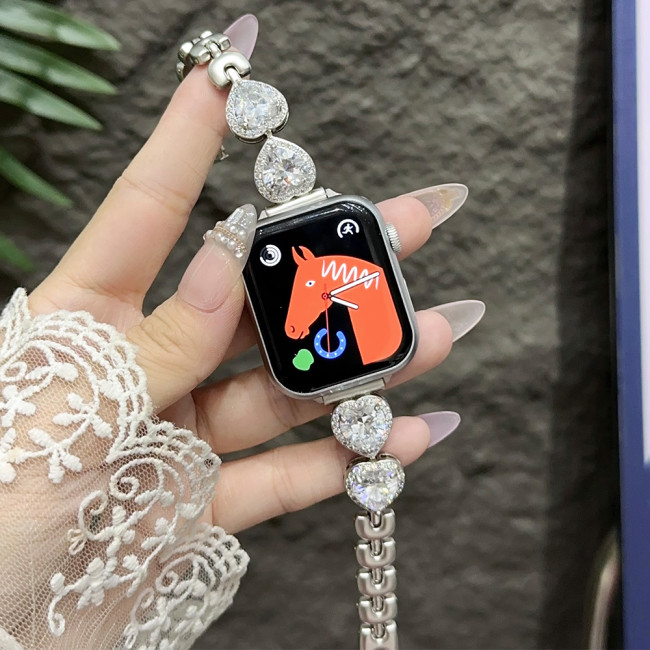Women Metal Band for Apple Watch 40mm 41mm 42mm 44mm 45mm 38 49mm Slim Diamond Bracelet Iwatch Series 9 8 7 6 5 Se Ultra 2 Strap