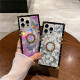 Flower Plating Case For iPhone 1 7AIR 16 15Pro Max 14 Plus 13 12 11 XR XS 6S 7 8 Plus SE2 Ring Holder Square Shockproof Laser Cover