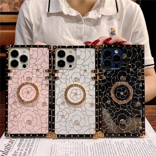 Square Ring Bracket Cover Gold Plating Flower Case For Samsung Galaxy S24Ultra S23 S22 S21 S20 Note 20 A15 S10 S9 A53 A54