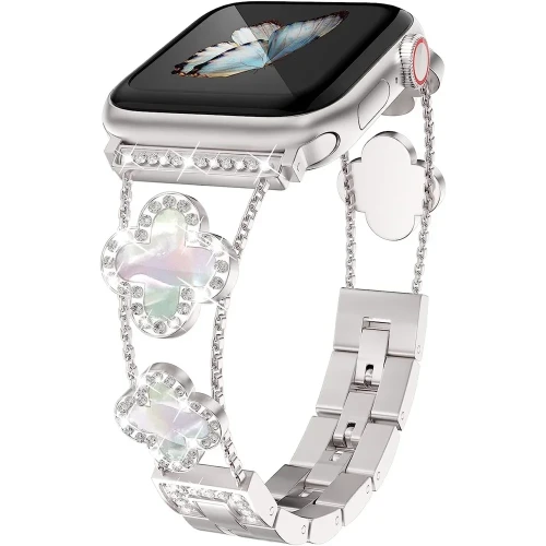 Women Diamond Bracelet Four-leaf clover Metal Strap for Apple Watch Ultra2 49/45/44/42/41/40/38mm Iwatch Series 9 8 7 SE 6 5 4 3