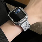 Luxury Bling Glitter Diamond Pattern Band For Apple Watch 44mm 40 45 41 49 42 38 Metal Strap For Ultra Series 9 8 SE 7 6 5 4 3