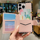 Credit Card Holder Square Leather Plating Case For iPhone  17 Air 16 14 15Plus 13 12 11Pro Max XR XS 7 8Plus Shockproof Stand Cover