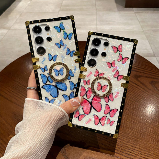 Shell Pattern Butterfly Case Glitter Square Plating Cover For Samsung Galaxy S23 S24 S22 S21 S20 Note 20 Ultra 10 9 S23 FE A54