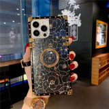 Square Ring Bracket Cover Gold Plating Flower Case For Samsung Galaxy S24Ultra S23 S22 S21 S20 Note 20 A15 S10 S9 A53 A54