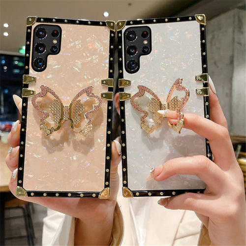 Shell Pattern 3D Butterfly Square Case For Samsung Galaxy S24Ultra S23 S22 S21 S20 S8 S9 S10 Plus Note 20 10 Plating Cover
