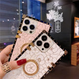 Square Ring Bracket Cover Gold Plating Flower Case For Samsung Galaxy S24Ultra S23 S22 S21 S20 Note 20 A15 S10 S9 A53 A54