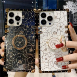 Square Ring Bracket Cover Gold Plating Flower Case For Samsung Galaxy S24Ultra S23 S22 S21 S20 Note 20 A15 S10 S9 A53 A54
